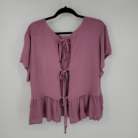 Altar’d State Womens Purple/Pink Flowy Ruffle Top With Tie up Back Size M - Picture 5 of 11